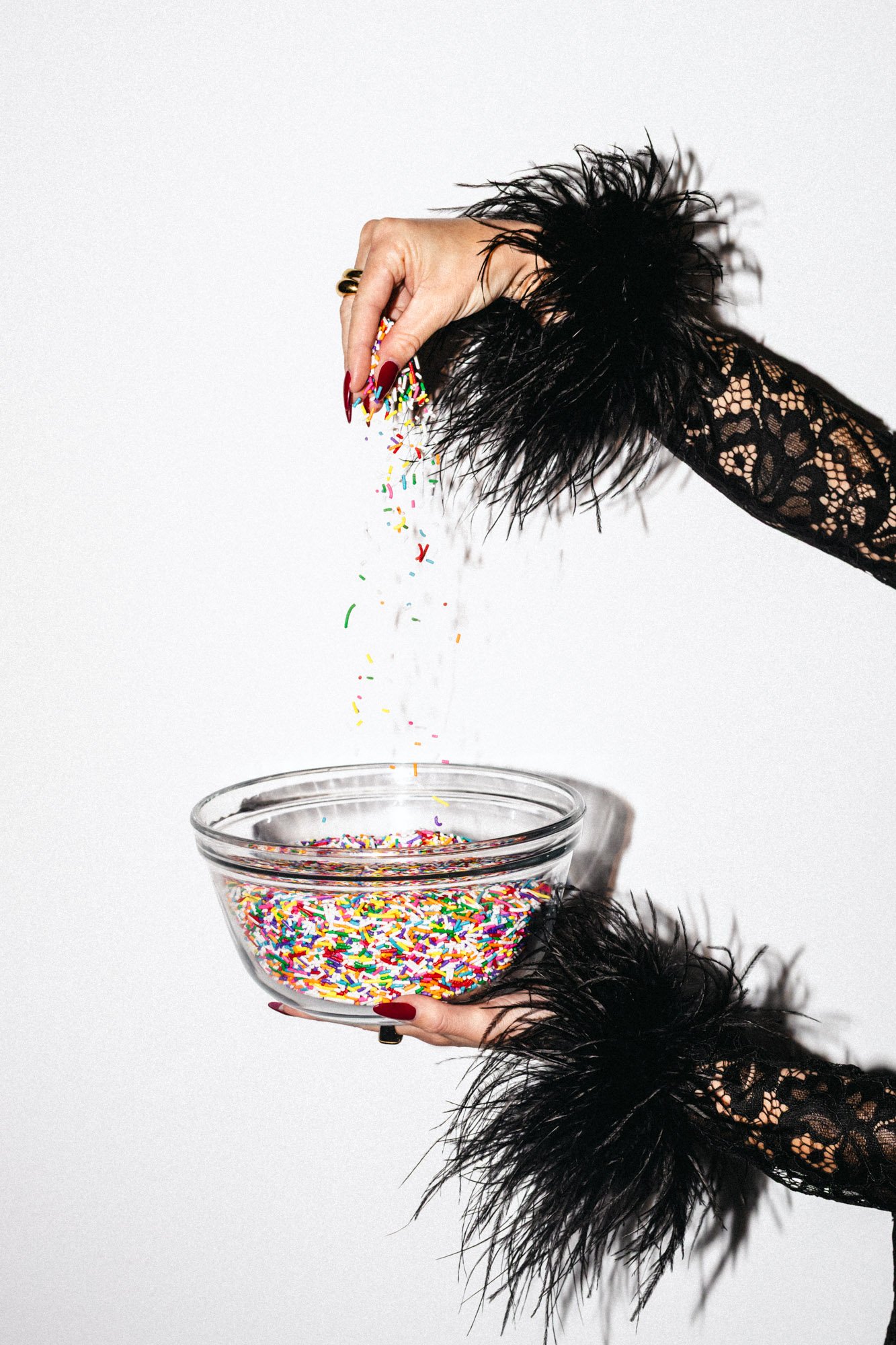 Bakery branding photoshoot in Toronto featuring cookie products styled in a bold, editorial campaign setting.