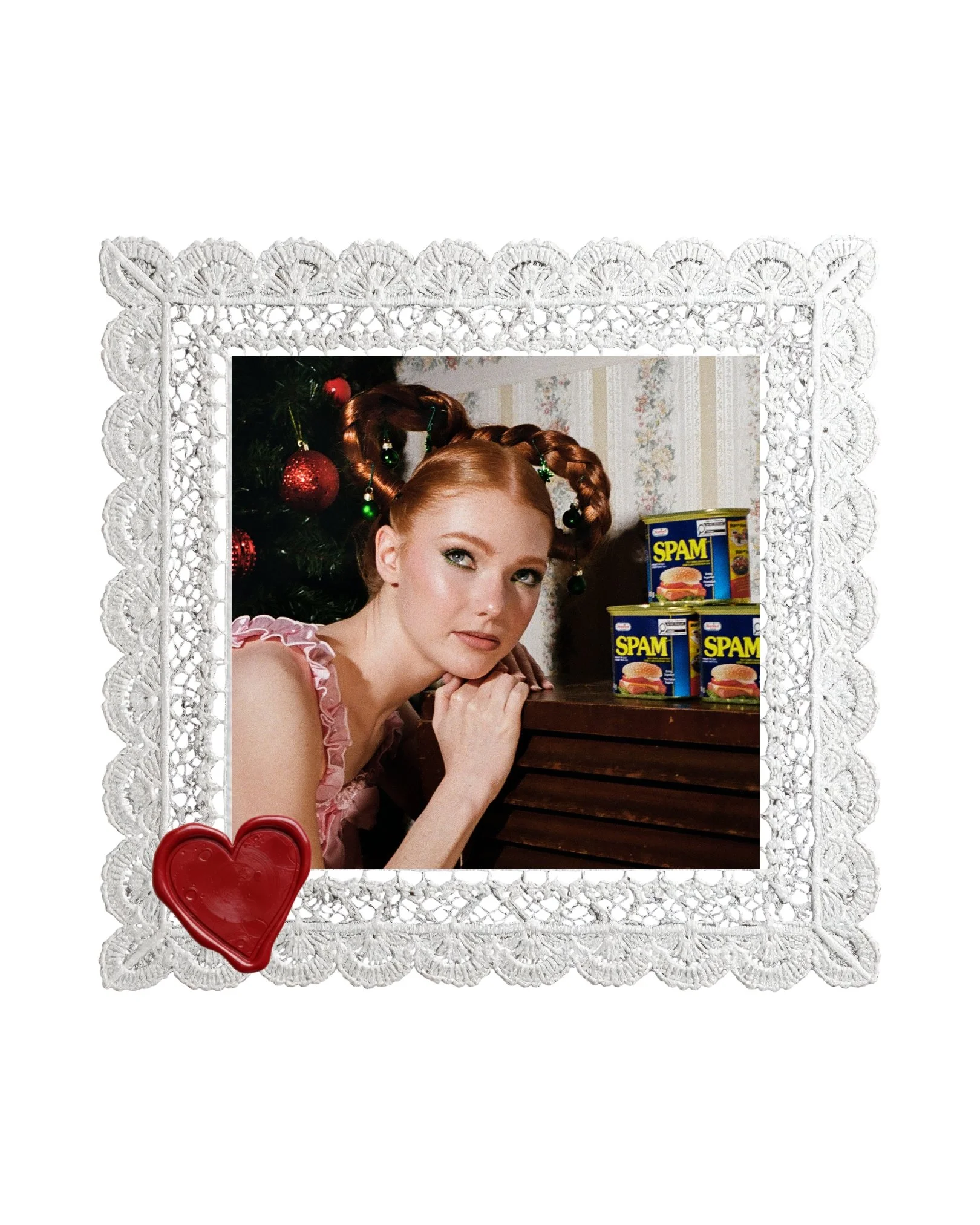 Holiday beauty editorial photoshoot in Toronto featuring festive styling, bold hair, and playful Christmas-inspired set design.