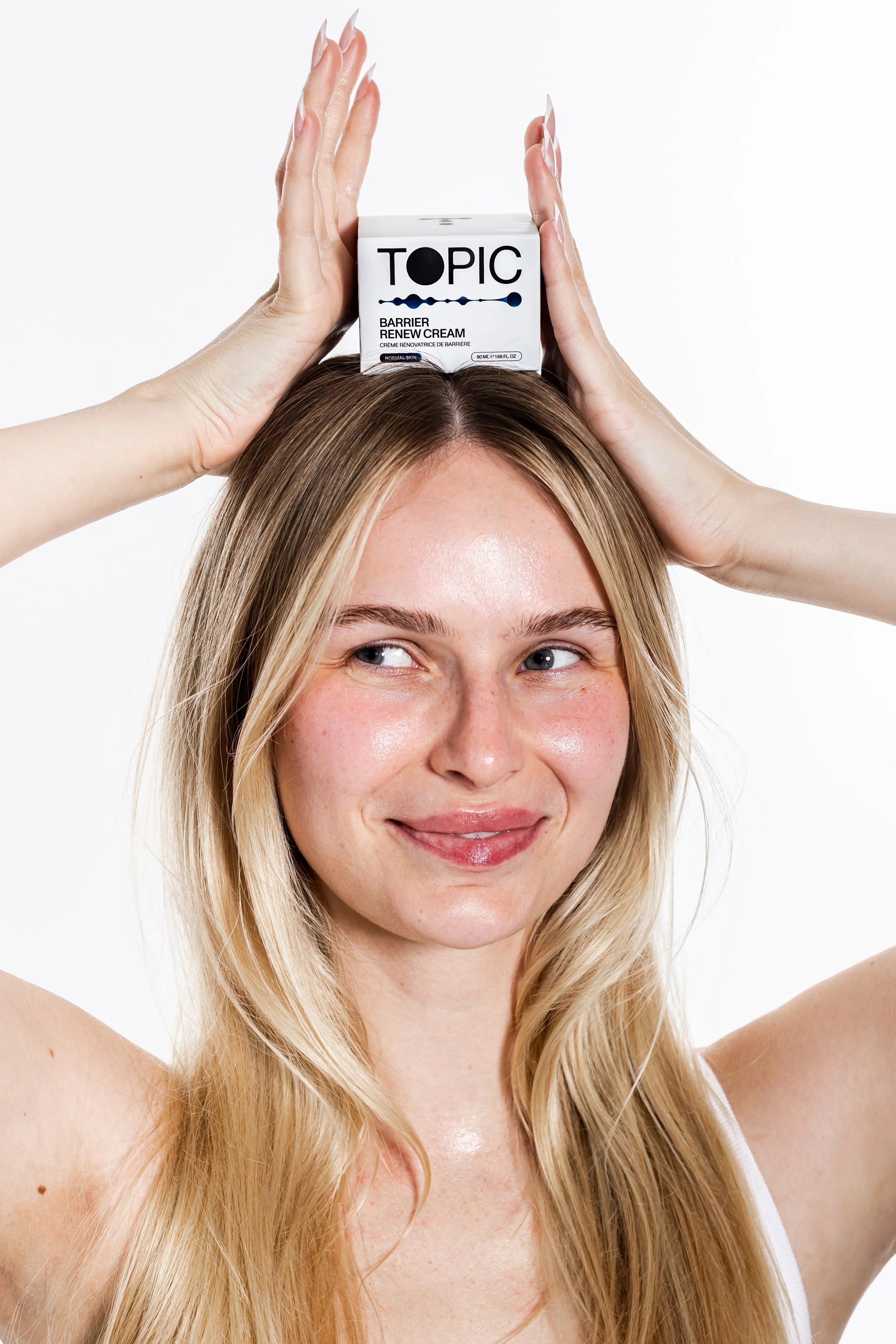 Beauty campaign photoshoot in Toronto for a skincare brand, featuring clean, elevated product visuals in an editorial setting.