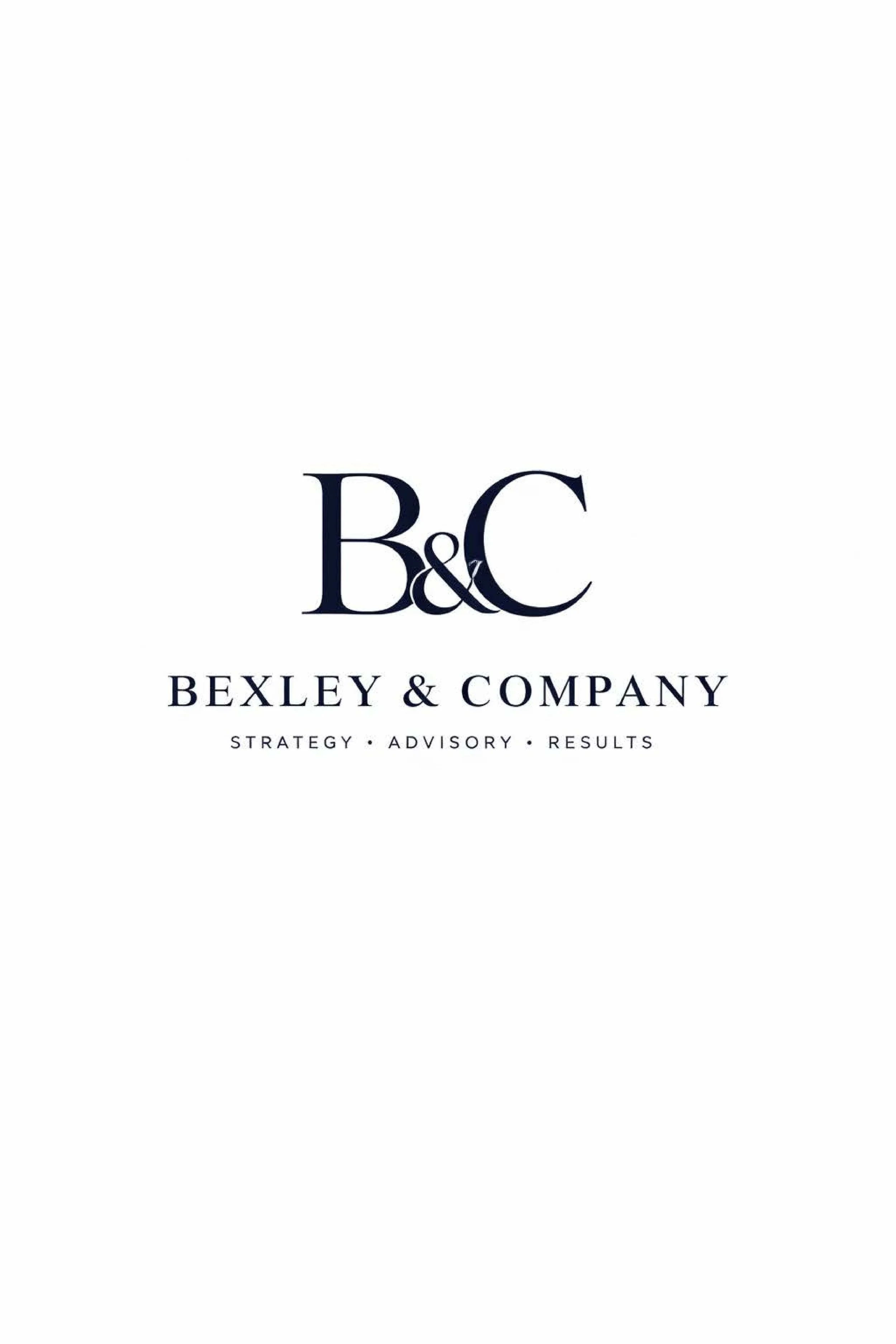 Logo with large initials B and C, and the words Bexley & Company with the tagline 'Strategy, Advisory, Results'.