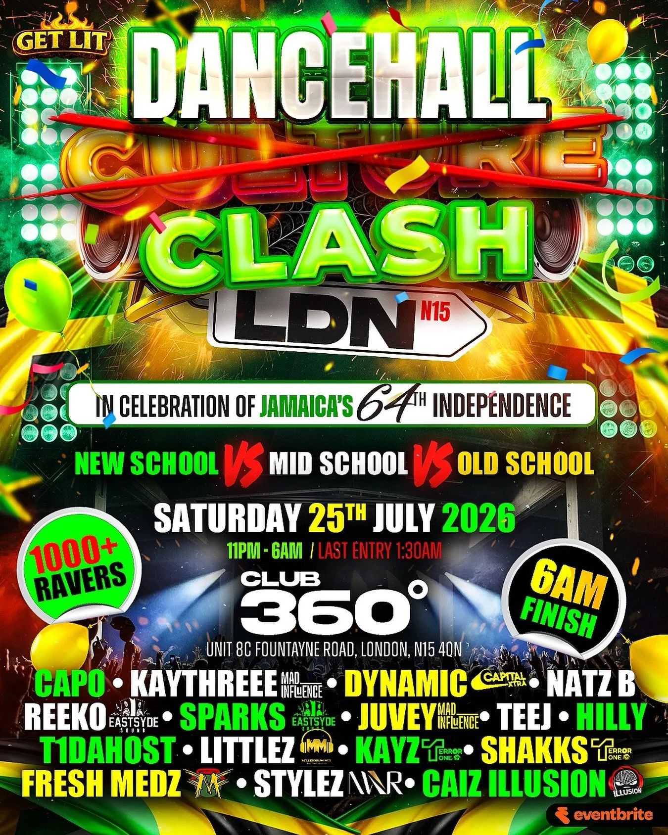 AFTER SELLING OUT THE O2 
CULTURE CLASH LONDON RETURNS ⚠️

SINCE TEAM DANCEHALL WON THE CLASH PREVIOUSLY 😮&zwj;💨

THIS EDITION IS SPECIFICALLY DEDICATED TO THEM ‼️

NEW SCHOOL VS MID SCHOOL VS OLD SCHOOL 🇯🇲

TICKETS OUT NOW 👀

#getlitorgetleft #
