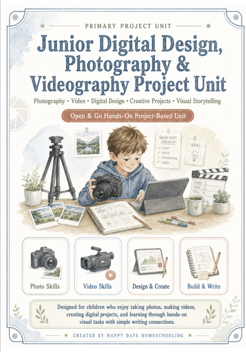 Junior Digital Design, Photography & Videography Project Homeschool Unit (Grades 4-8)