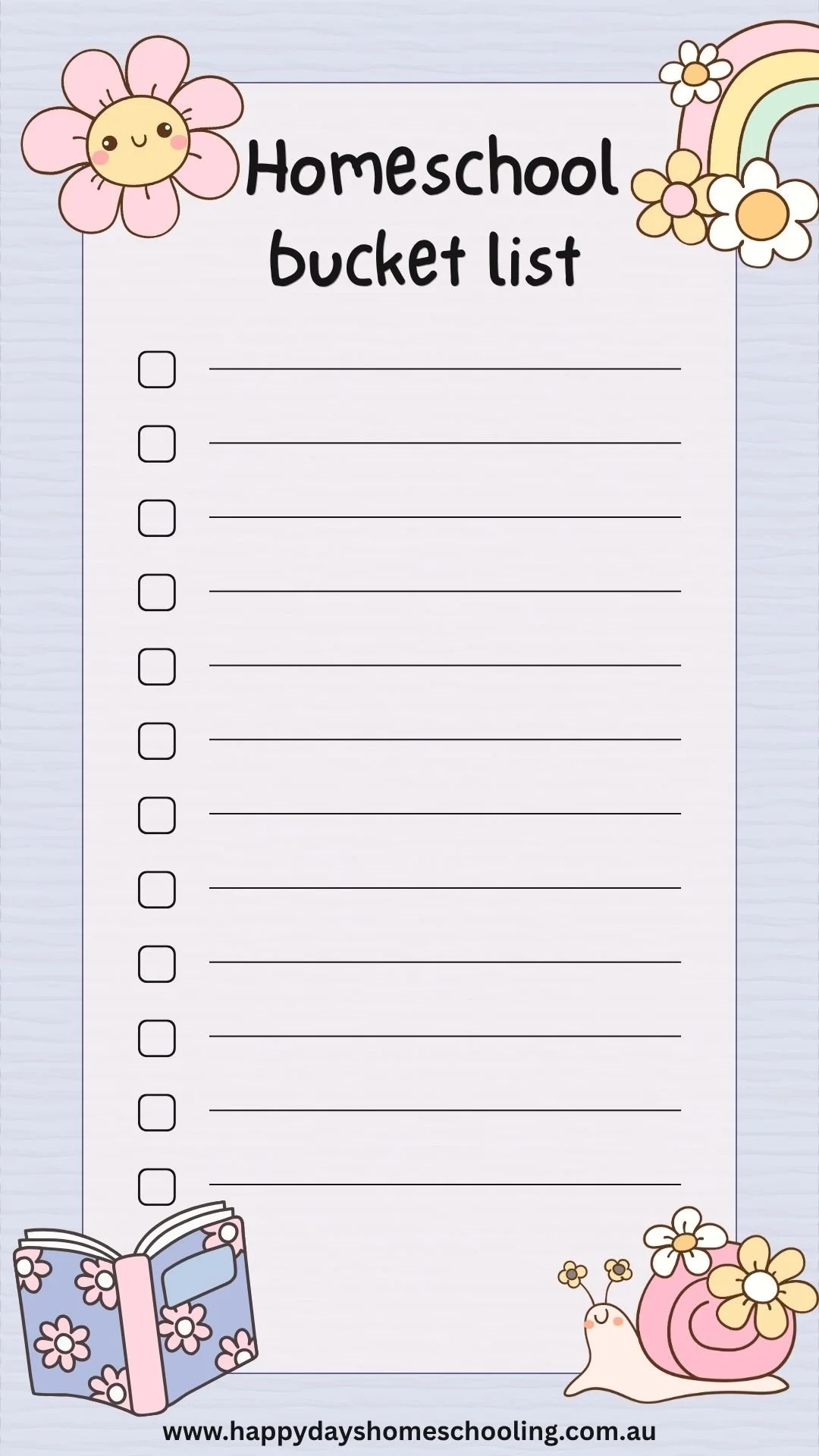 Homeschool Kid's Bucket List Downloadable PDF