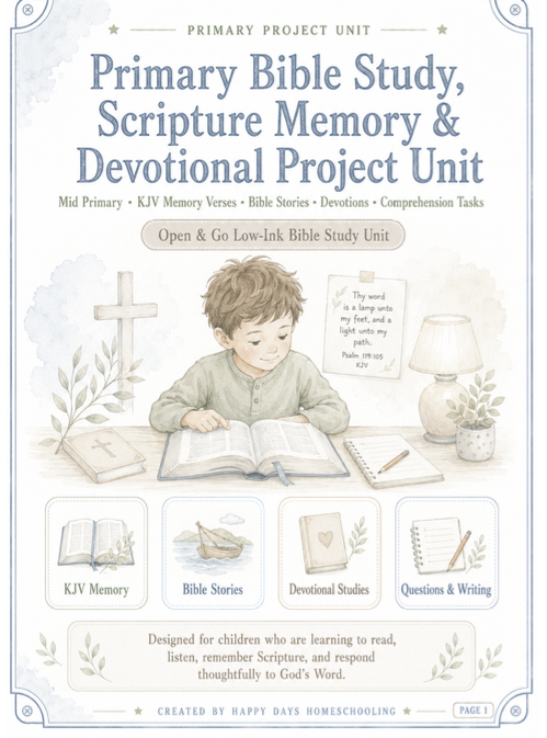 Bible Study, Scripture Memory & Devotional Project Homeschool Bible Unit (Grades 3-8)