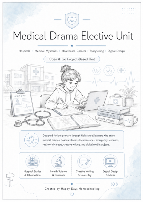 Infographic Medical Drama Elective Unit - Healthcare Careers, Storytelling & Digital Design Homeschool Project Unit (Grades 6-12)