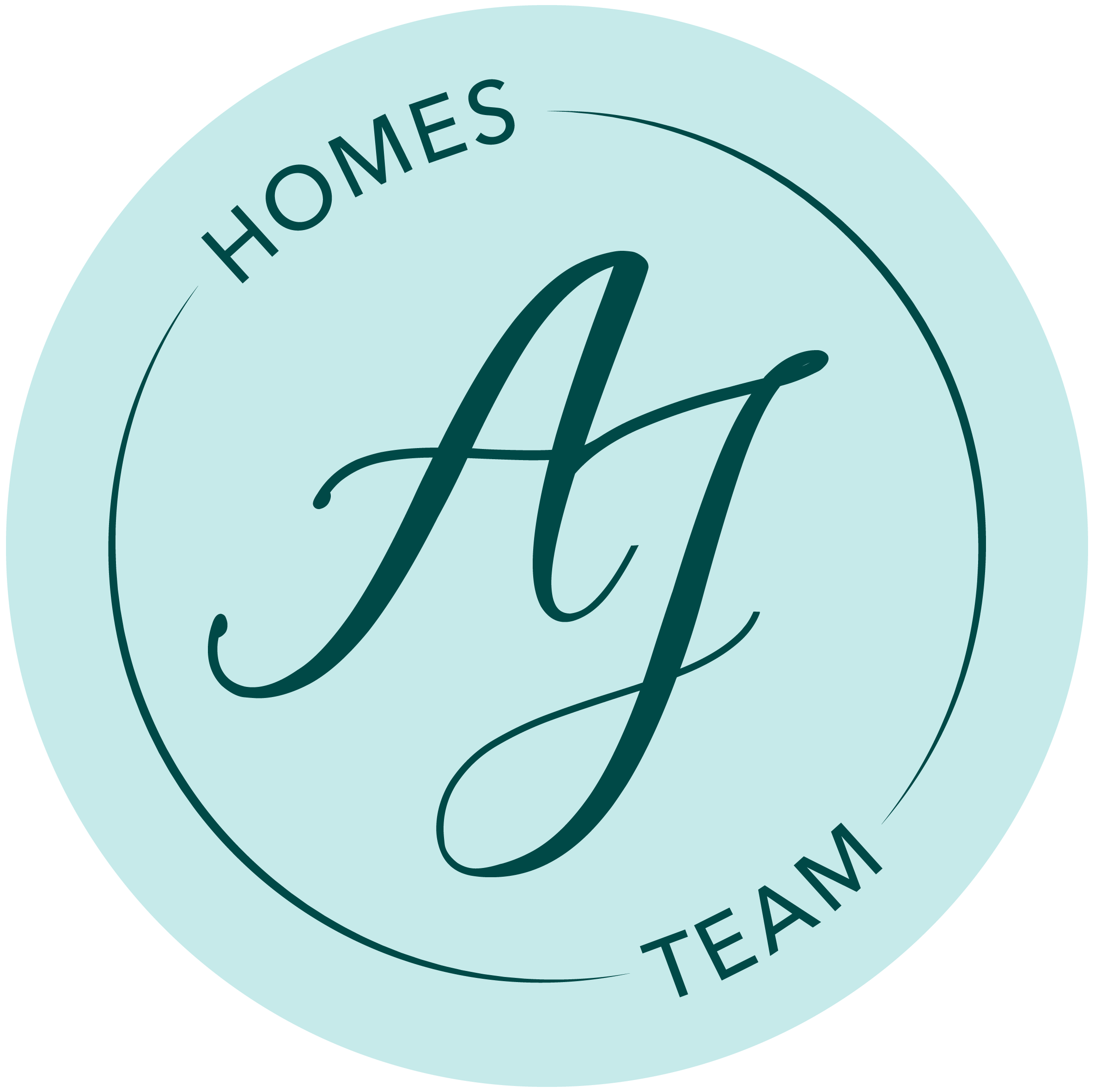 A circular logo with a light blue background featuring the words 'HOMES' at the top and 'TEAM' at the bottom, and a stylized large letter 'A' in the center.