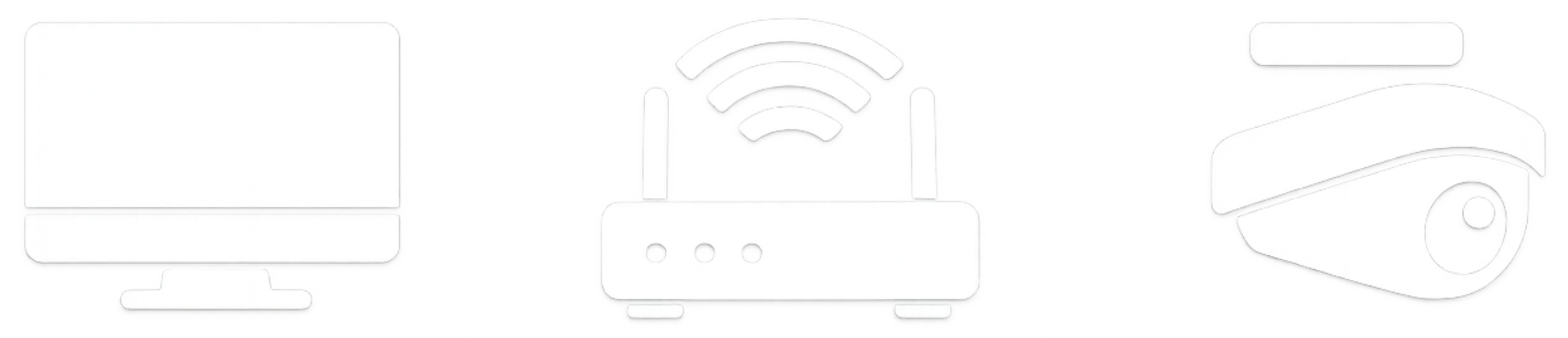 Line drawing of a Wi-Fi router, monitor, and a wireless mouse.
