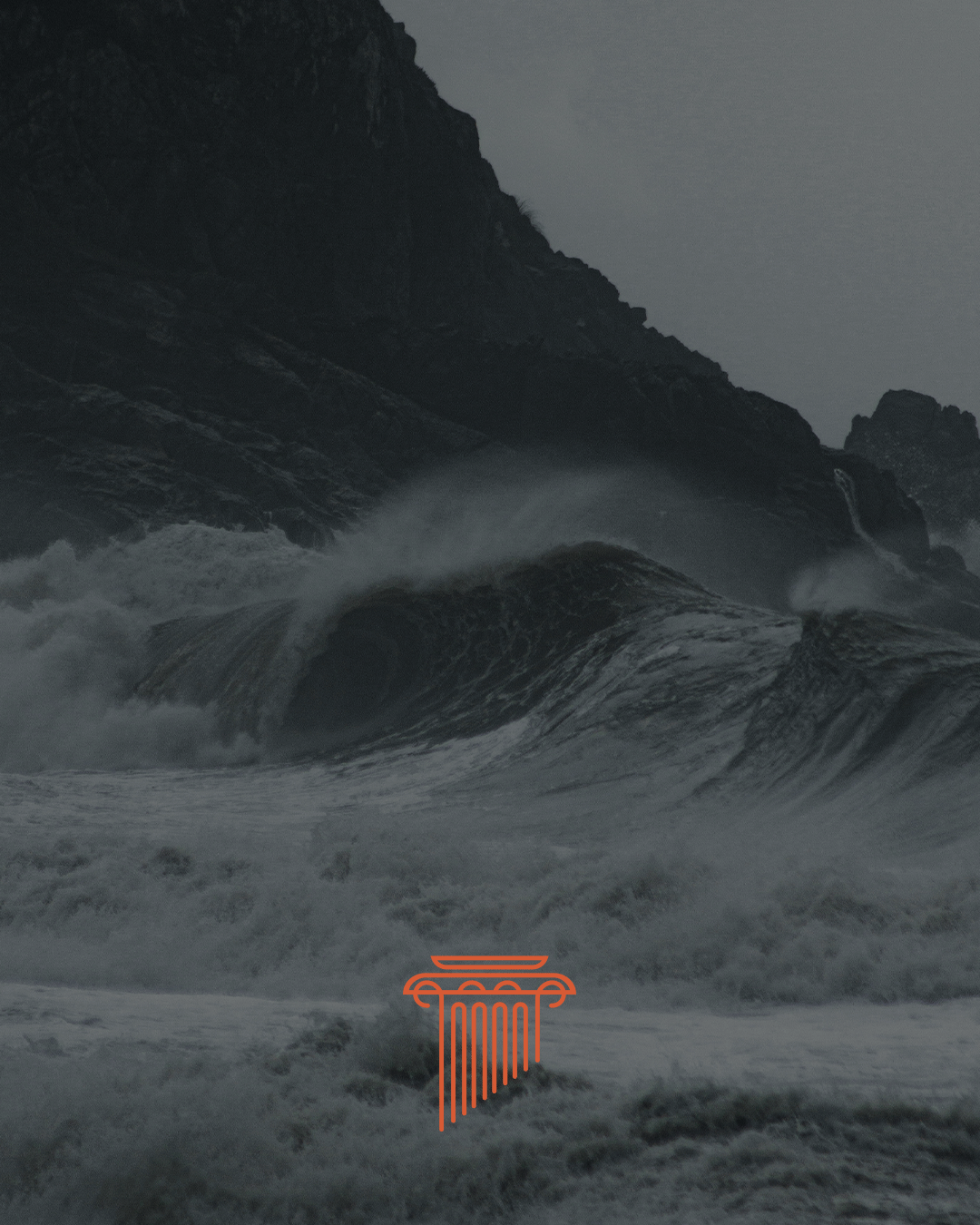 Waves crash against a rocky coast as the words “Tell it all,” “Tell it fast,” and “Tell the truth” appear one at a time above the PILLAR logo mark.
