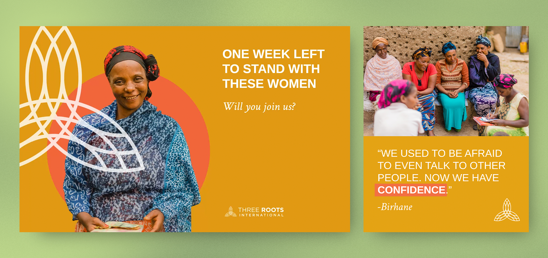 Thrive campaign social graphics, designed by PILLAR for Three Roots International