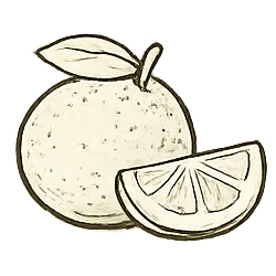A whole lemon with a lemon wedge beside it, illustrated in black and white.