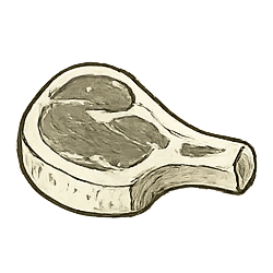 A raw steak with a bone, seen from above.