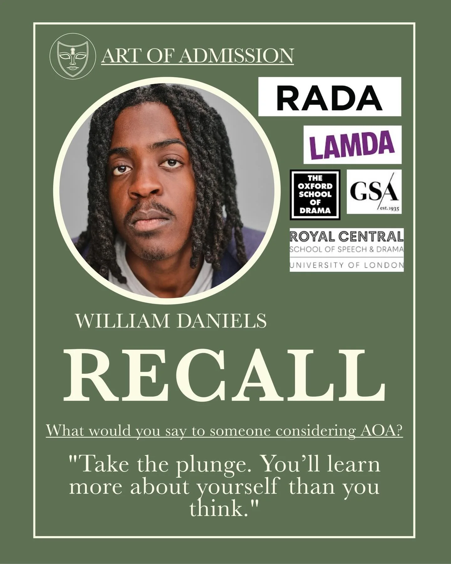 ‼️RECALL‼️ @wil1z.d4ni is absolutely smashing his auditions this season. Best of luck! 🍀🤞

🌟 So pleased we could make a difference to your journey. 

@royalacademyofdramaticart 
@lamdadrama 
@cssdlondon 
@gsa_acting 
@oxford_drama 

#dramaschool #
