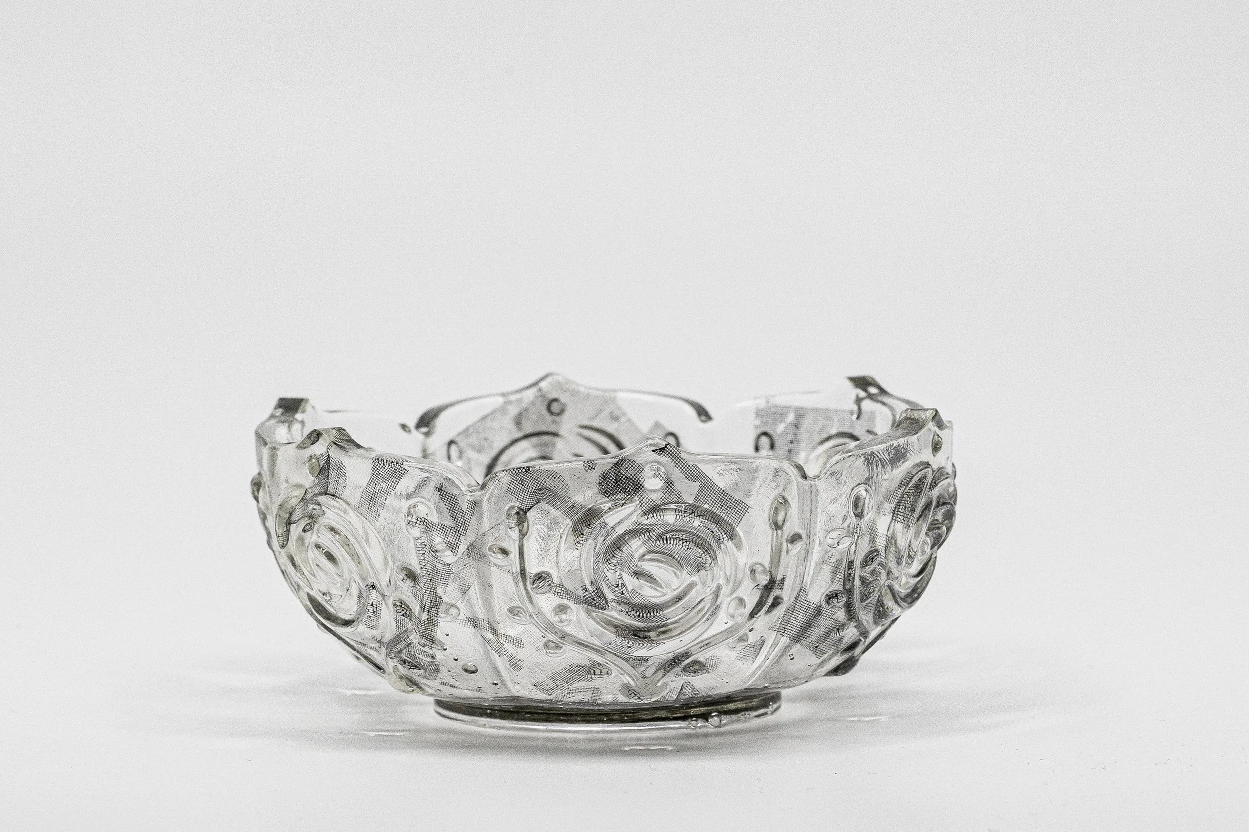 Self Portrait/ container/ domestic object, 2023, Resin with infused screen and ink prints, 4 inches x 3 inches