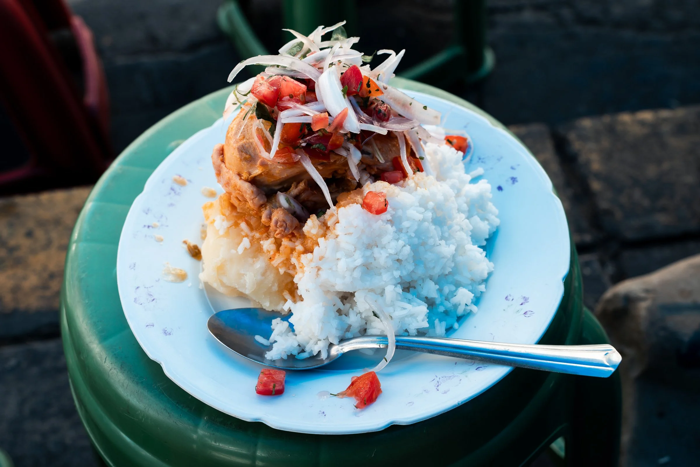 Chicken with potatoes and rice