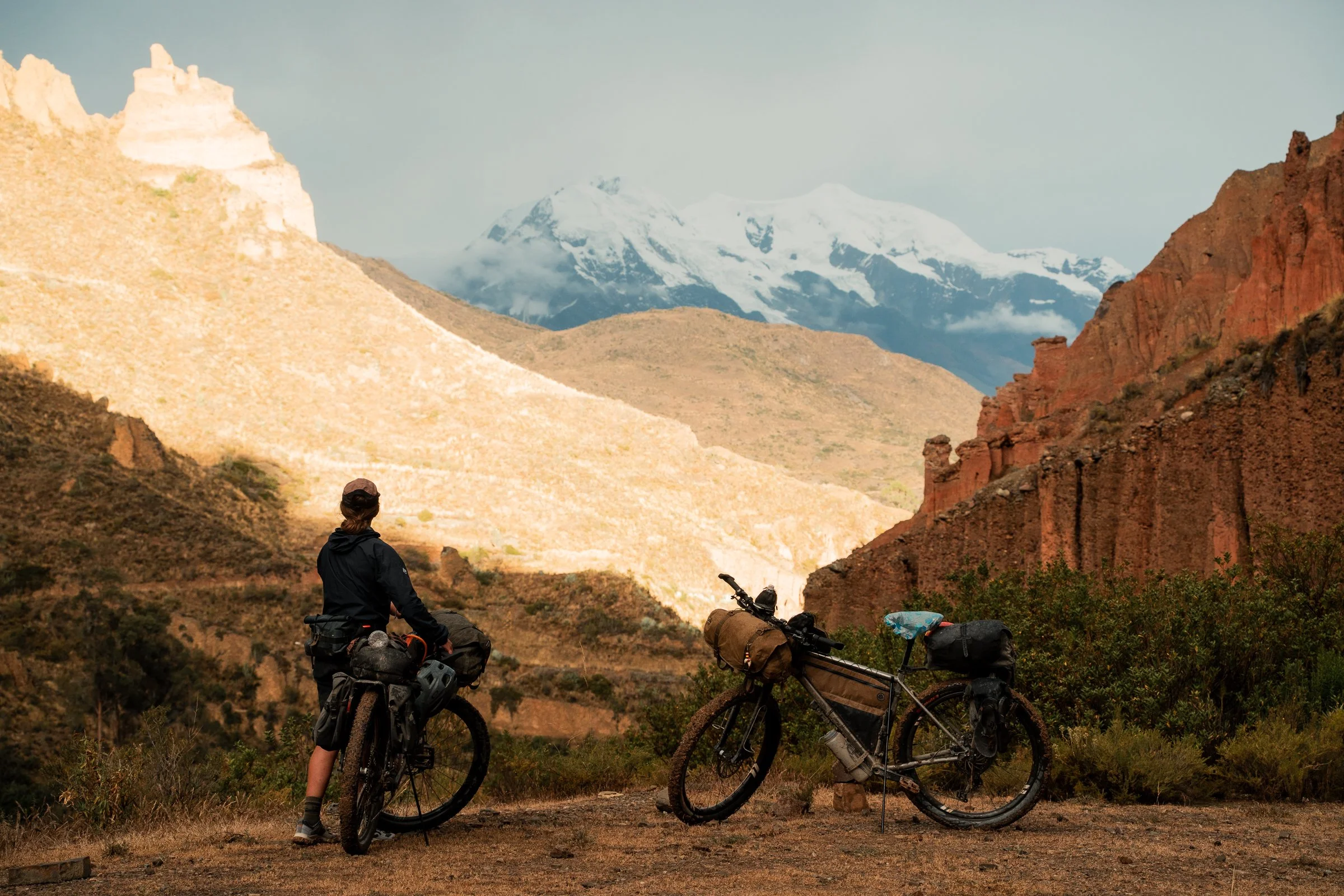 The Palca canyon campsite, with Illimani in the background.