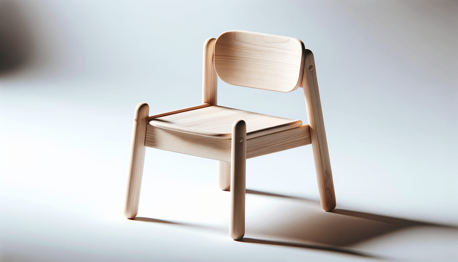 A light wooden chair with a curved backrest and four rounded legs, photographed against a plain gradient background.