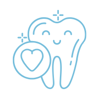 Cute illustration of a happy smiling tooth holding a heart-shaped mirror.