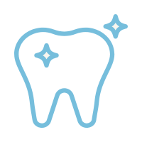 Line drawing of a shiny, healthy tooth with sparkles