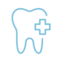 Outline of a tooth with a medical cross symbol inside