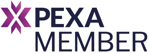 A logo with a purple and black color scheme and stylized text.