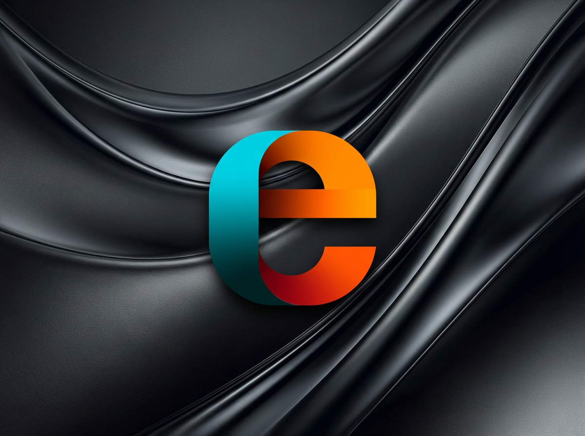 Close-up of a sleek, black surface with a modern, colorful 'e' logo overlaid, representing the Microsoft Edge browser.