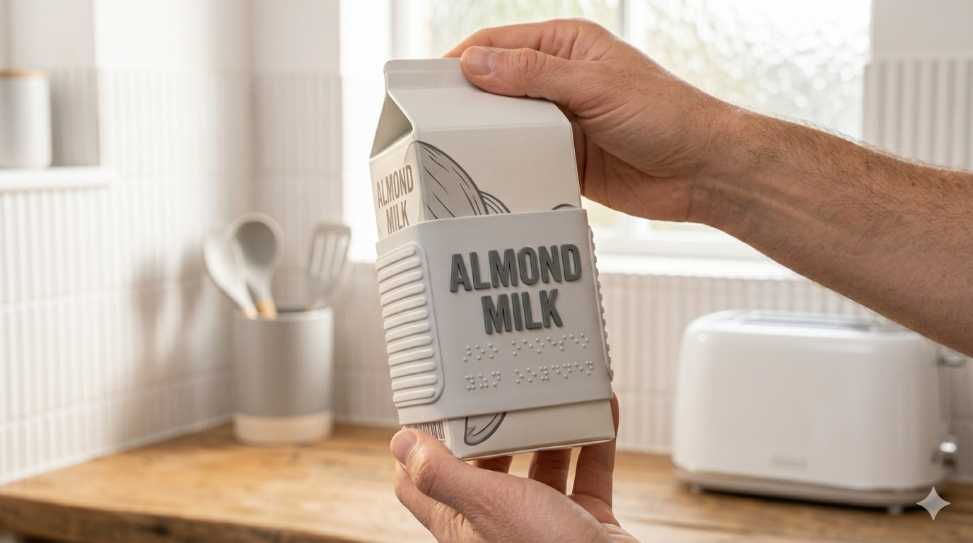 Milk sleeves helping you to tell the difference between the dairy and almond milk.