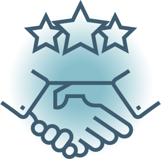 Drawing of two hands shaking, with five stars above.