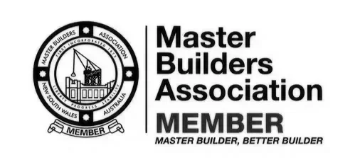 Master Builders Association Member badge with the organization logo and slogan 'Master Builder, Better Builder'.