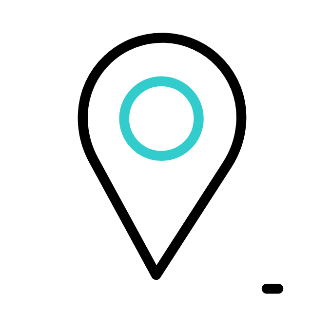 Map location pin icon with a blue circle inside.