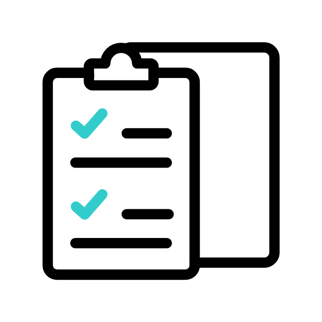 Outline icon of a clipboard with a checklist, with two checkmarks next to completed items.