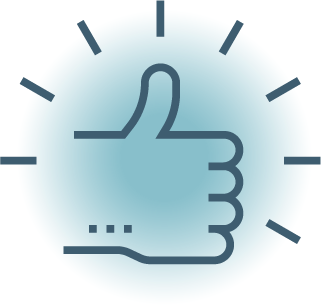 Thumbs-up icon with radiating lines indicating approval or positivity