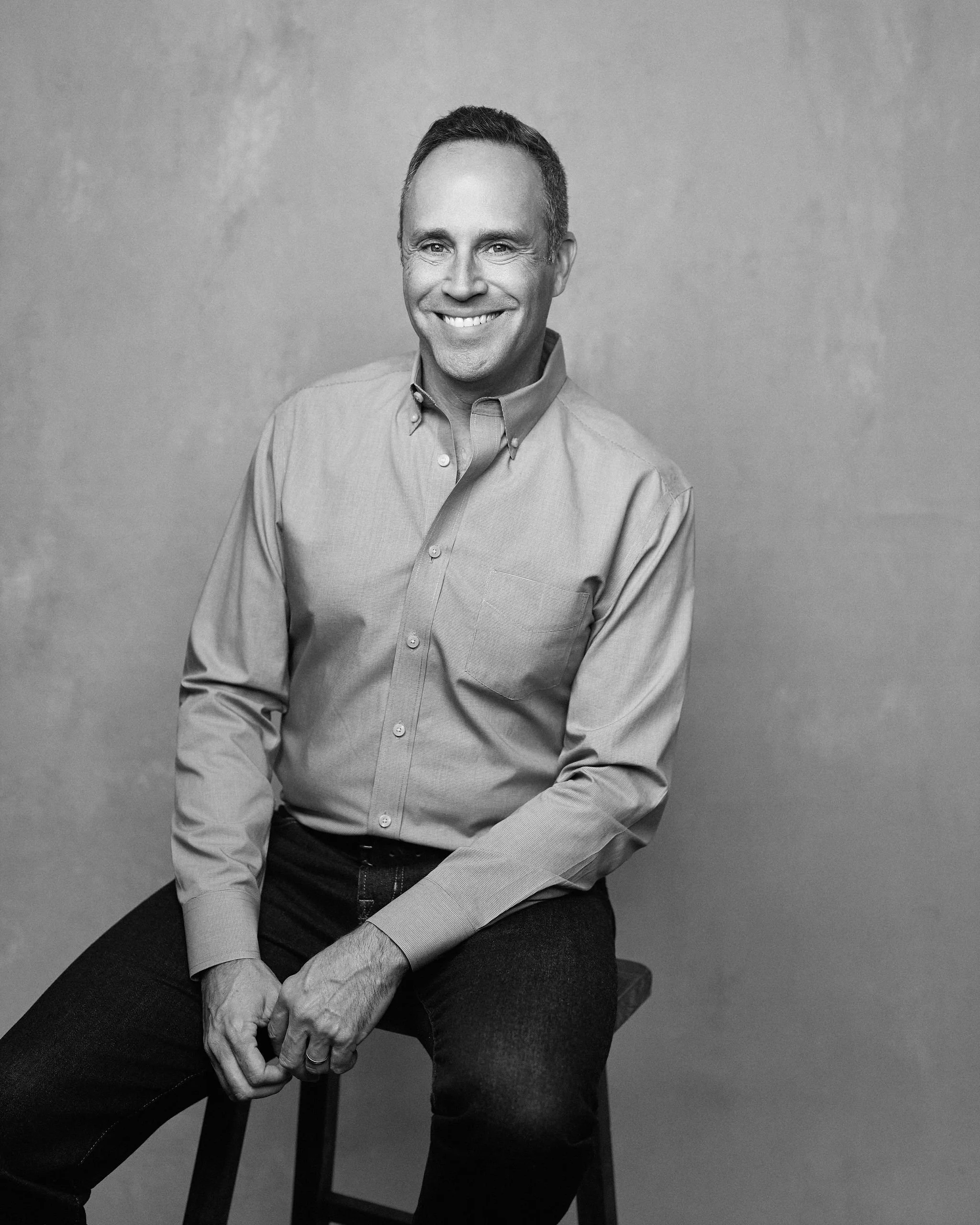 Black-and-white photo of David Bernard, LCSW, a New Orleans mental health therapist.