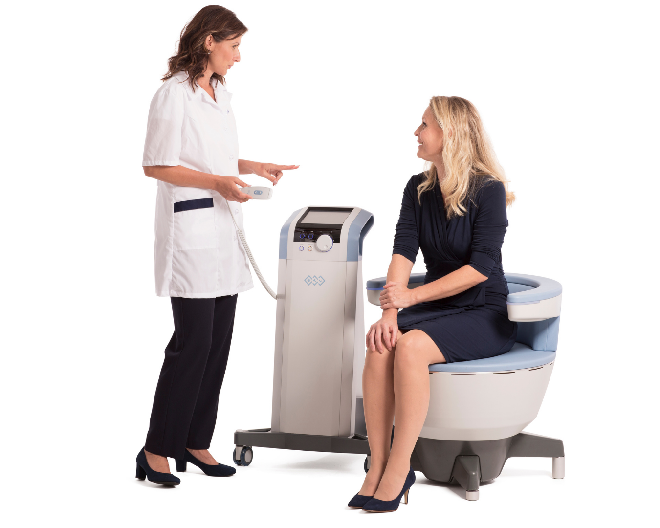 The Emsella chair device in Dr. Bita Farrell's Westlake Village office, used to strengthen the pelvic floor and improve bladder control.