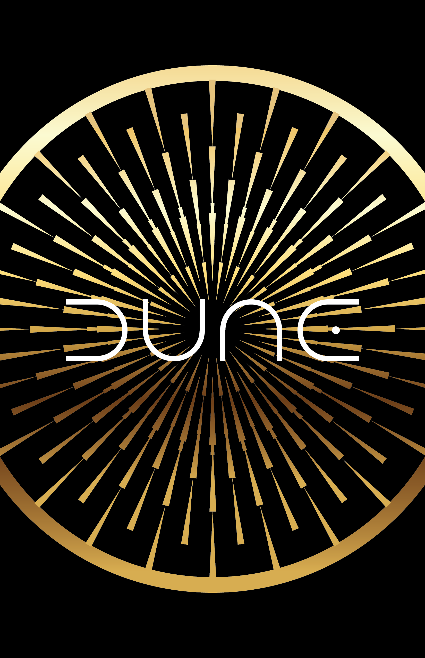 Stylized logo with the word 'Dune' centered, surrounded by radiating golden lines on a black background.