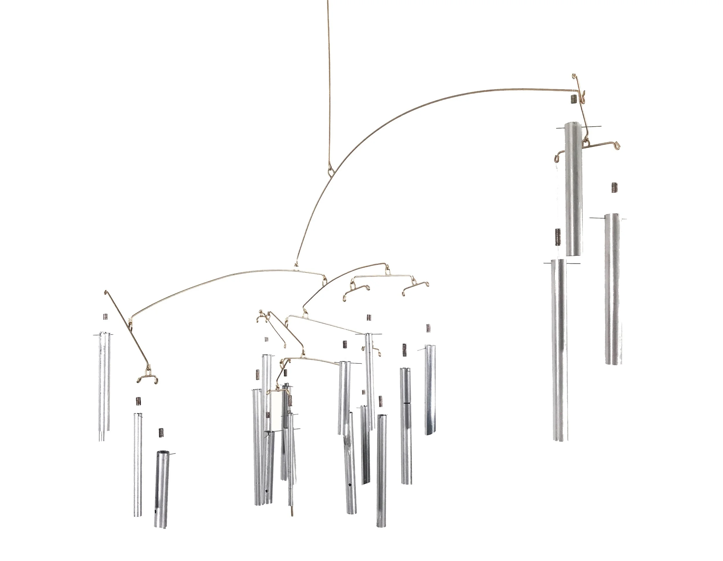 Mobile (2023) Metal tubing, brass, beads, fishing line