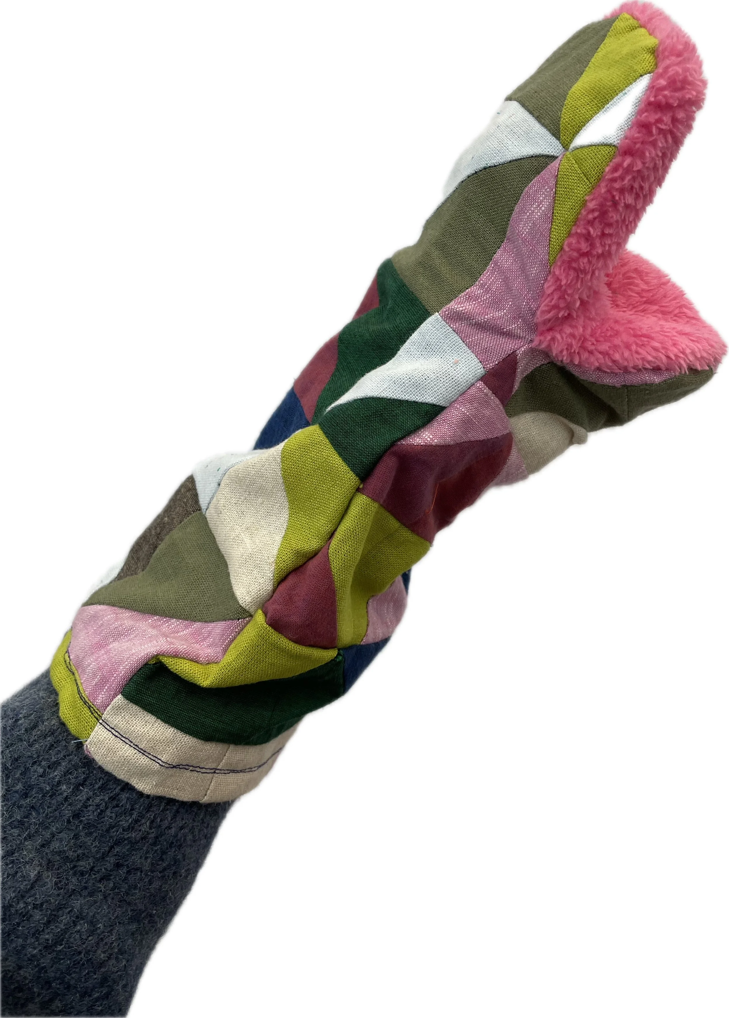 Puppetry (2025) Fabric, cotton thread, wood