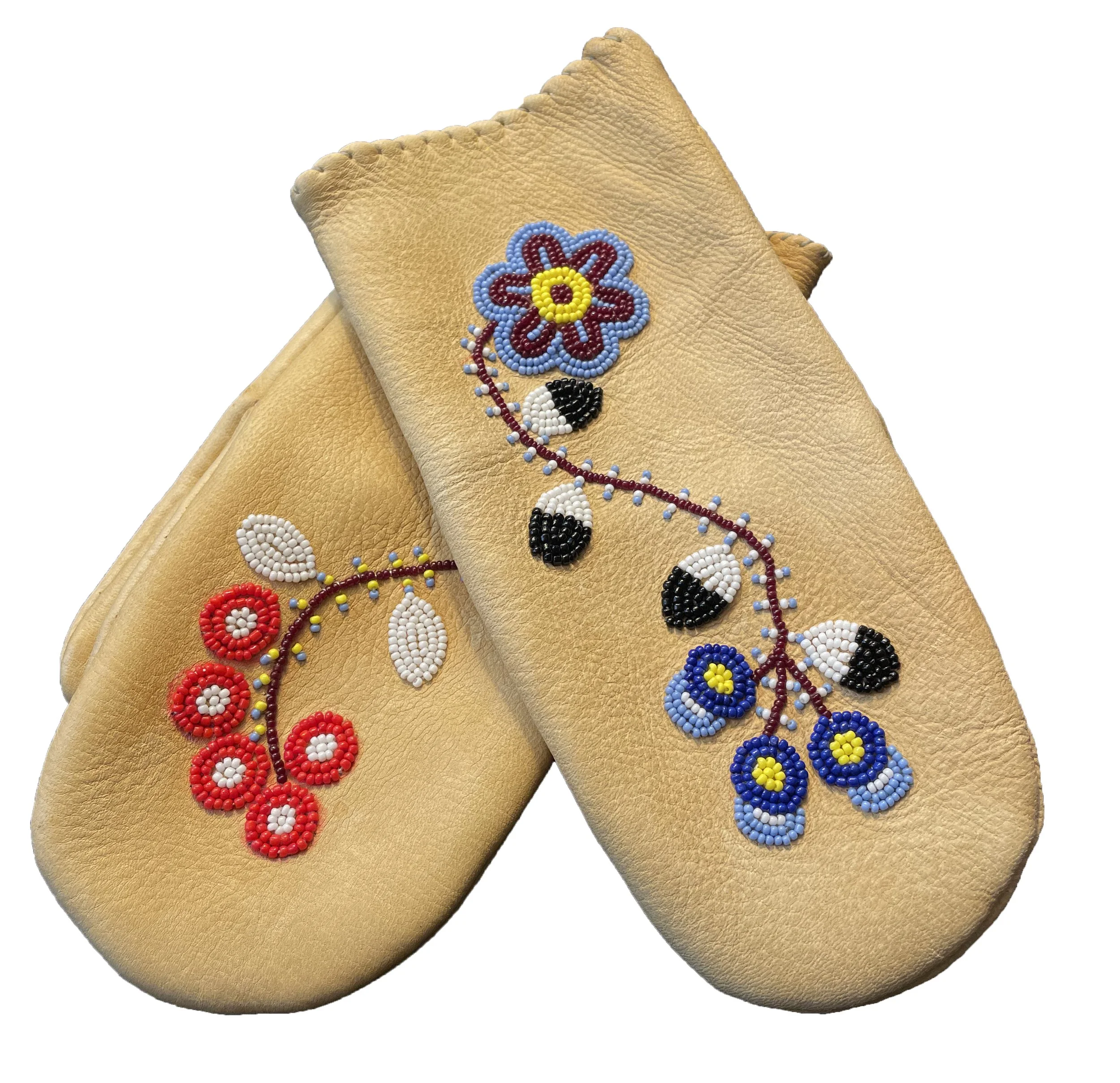 handsewn beaded mittens (2023) Deer hide, seed beads, fireline, cotton thread