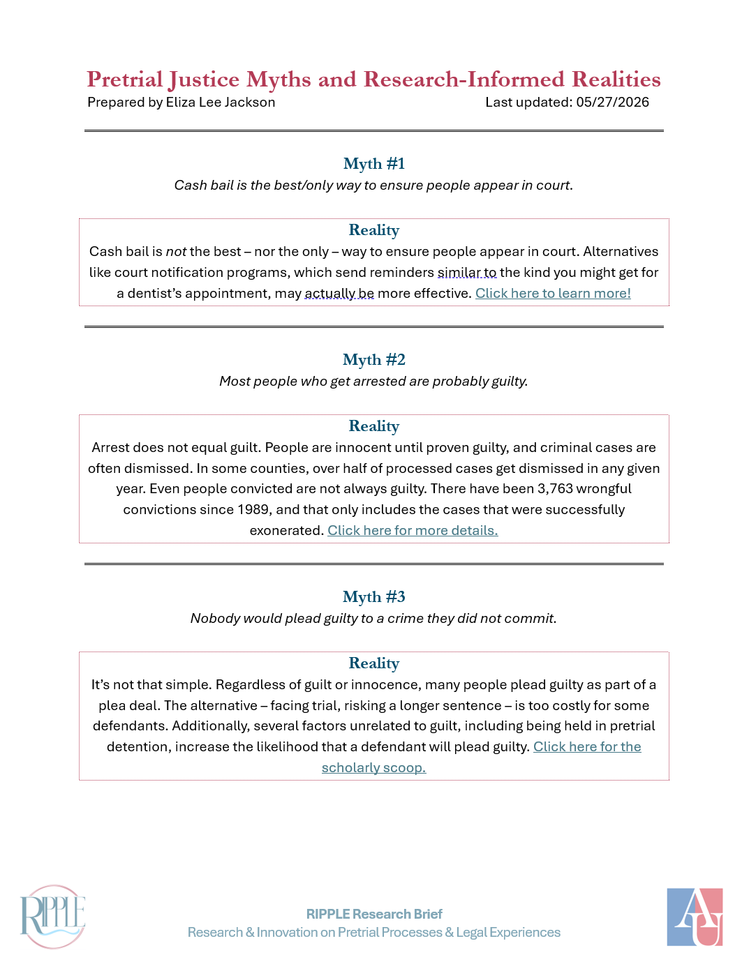 Pretrial Justice Myths and Research-Informed Realities