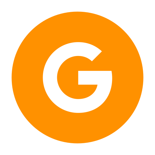 A black letter G inside an orange circle.