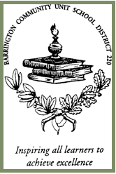 School district emblem with a torch, books, and laurel branches, and the text 'Burlington Community Unit School District 280' and 'Inspiring all learners to achieve excellence'.