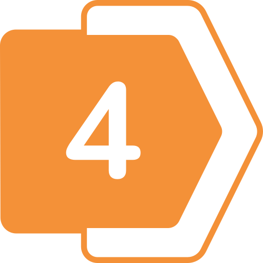 Icon of a hexagon with the number 4 inside, styled in black and orange colors.