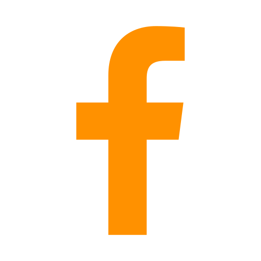 Orange Facebook logo on a black background.