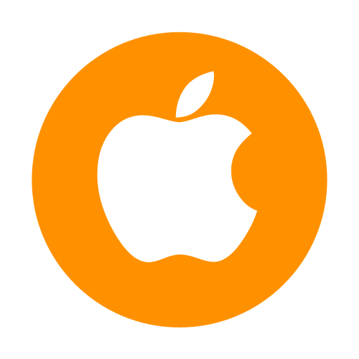 Apple logo in black and orange.