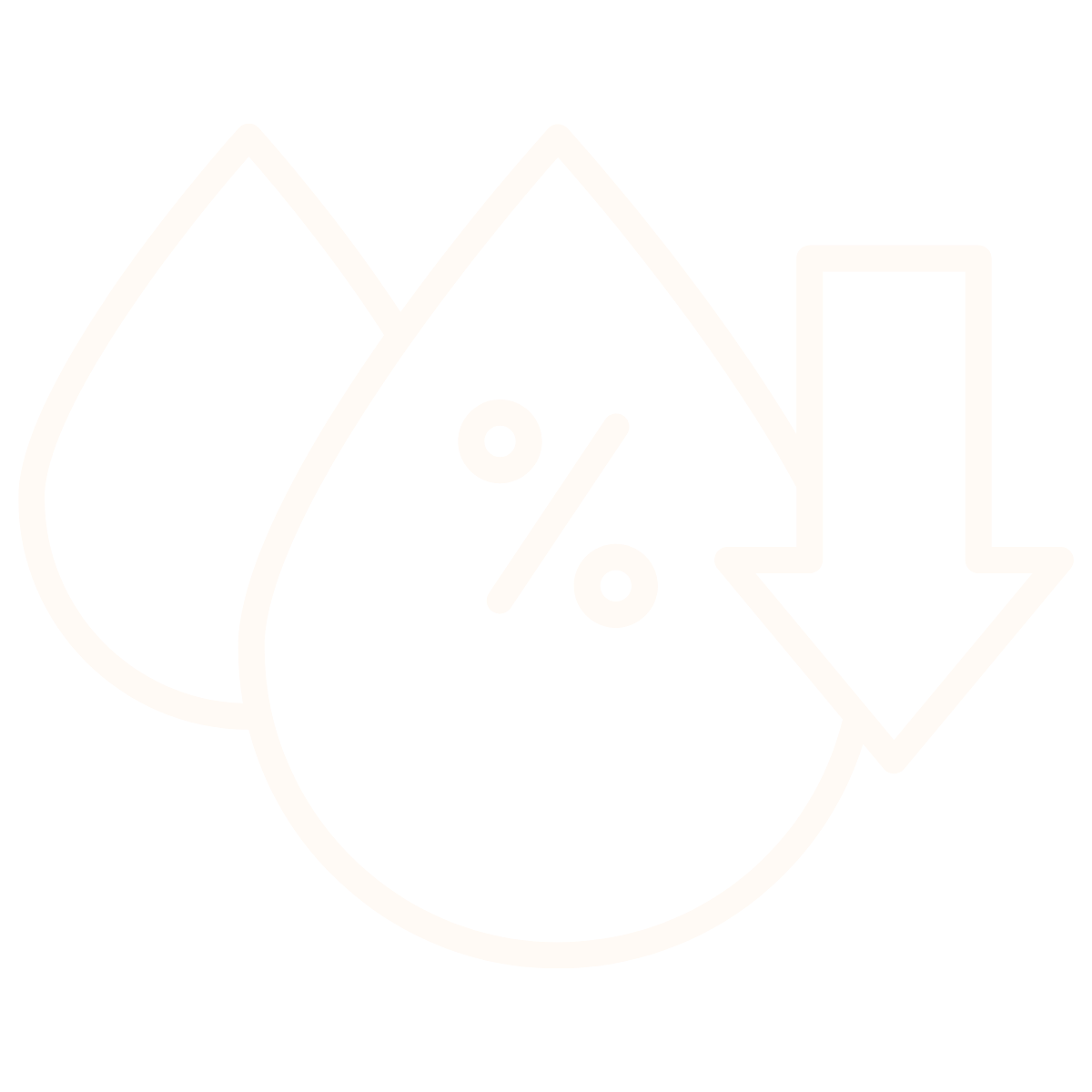 Icon of two leaves, a percentage symbol, and a downward arrow, indicating a reduction or decrease.