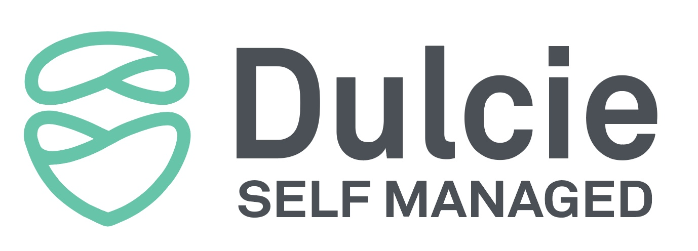 Logo for Dulcie Self Managed, featuring an abstract green face outline with three wavy lines and the text 'Dulcie Self Managed'.