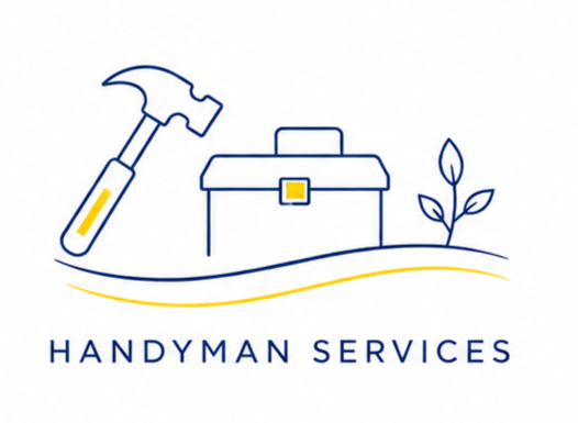 Illustration of a hammer, toolbox, and a small plant, with the text "Handyman Services" underneath.