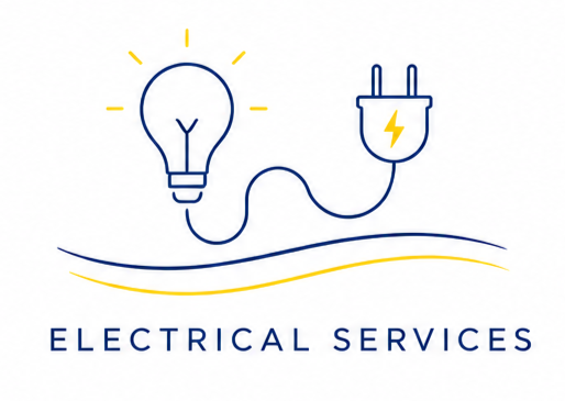 Stylized light bulb connected to an electrical plug, with the words 'Electrical Services' below.