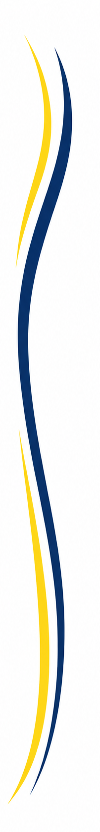 Vertical abstract design with two yellow and two dark blue wavy lines on a white background.