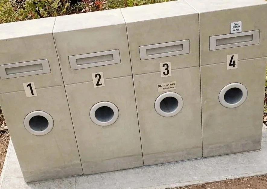 Bespoke concrete letterbox  — four units handcrafted and installed as a permanently installed, Mount Waverley