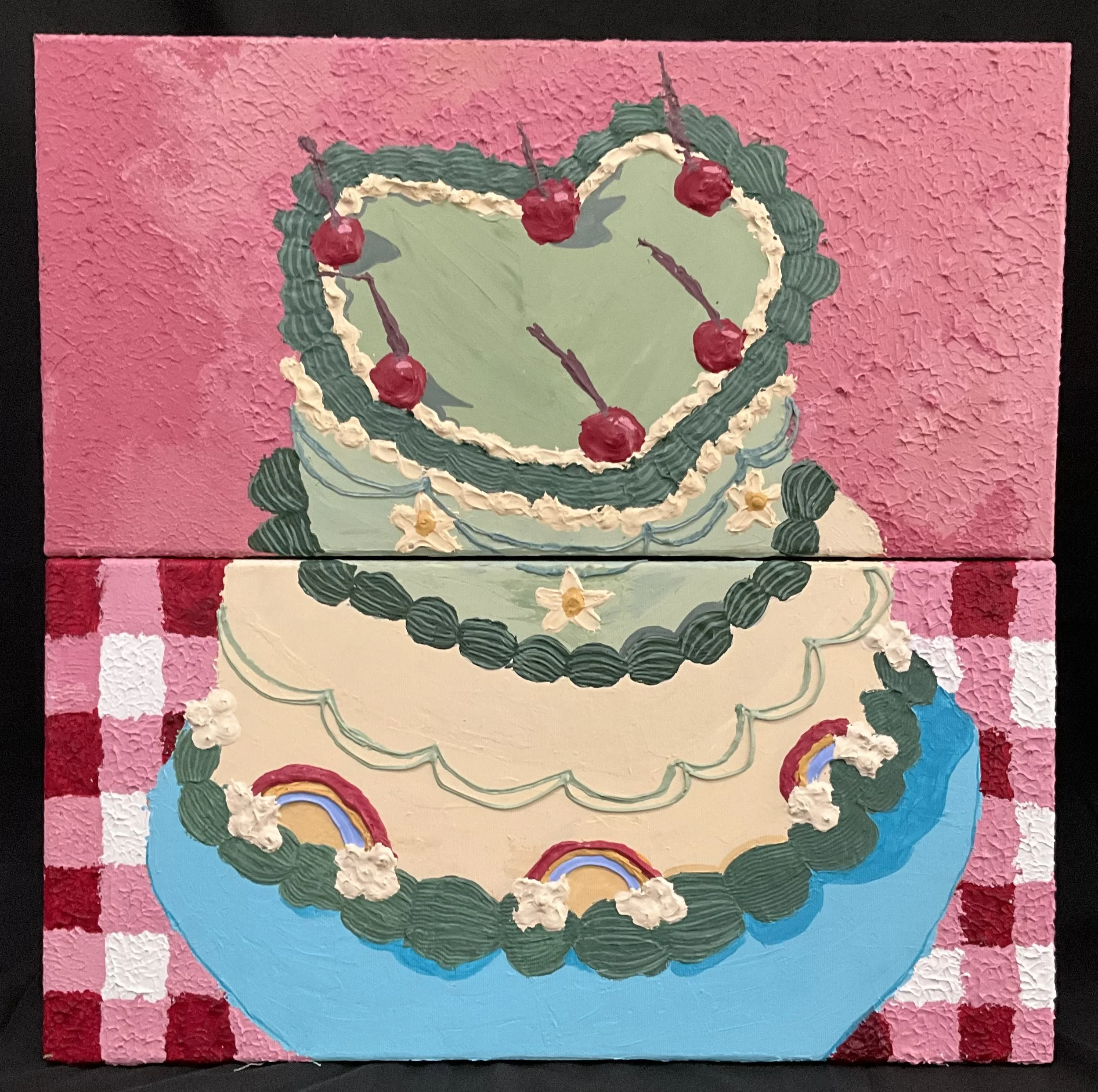 “Cake No. 1” 
Medium: Acrylic paints, acrylic medium 
Spring 2025